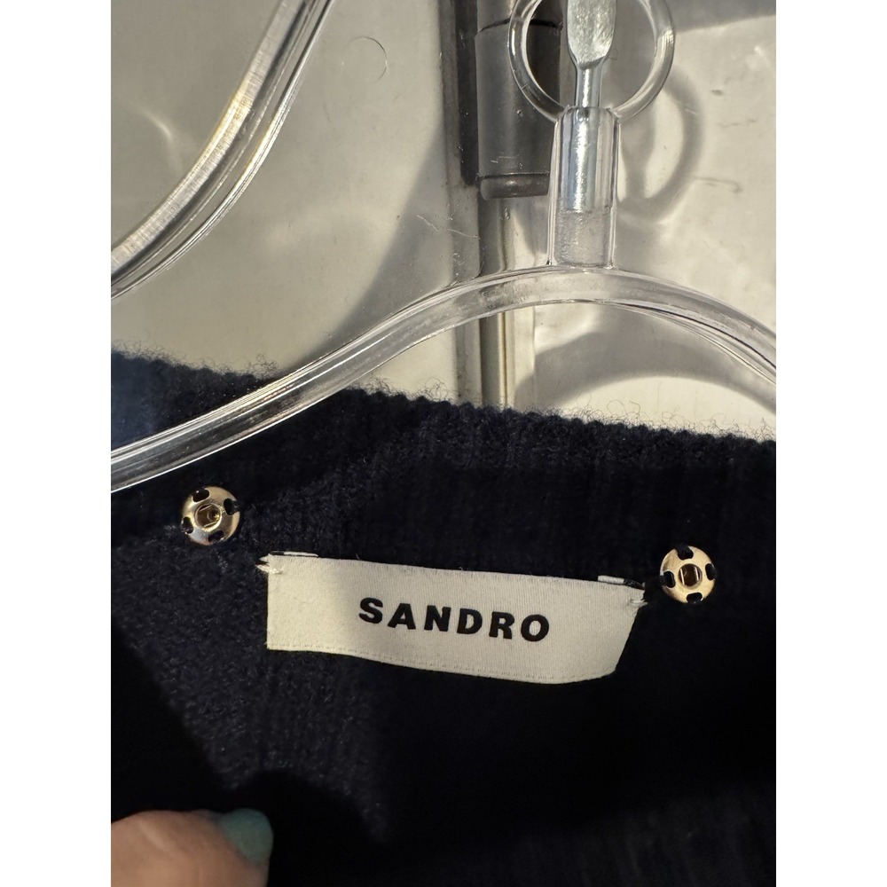 Sandro Women's Cropped Wool cashmere Sweater Navy Layered Size 1 Preppy - Picture 8 of 12